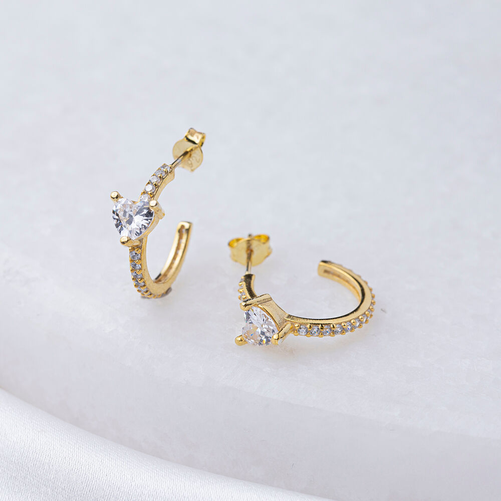 Heart Shape CZ Stone 925 Silver Hoop Earring For Women Jewelry Wholesale 925 Sterling Silver