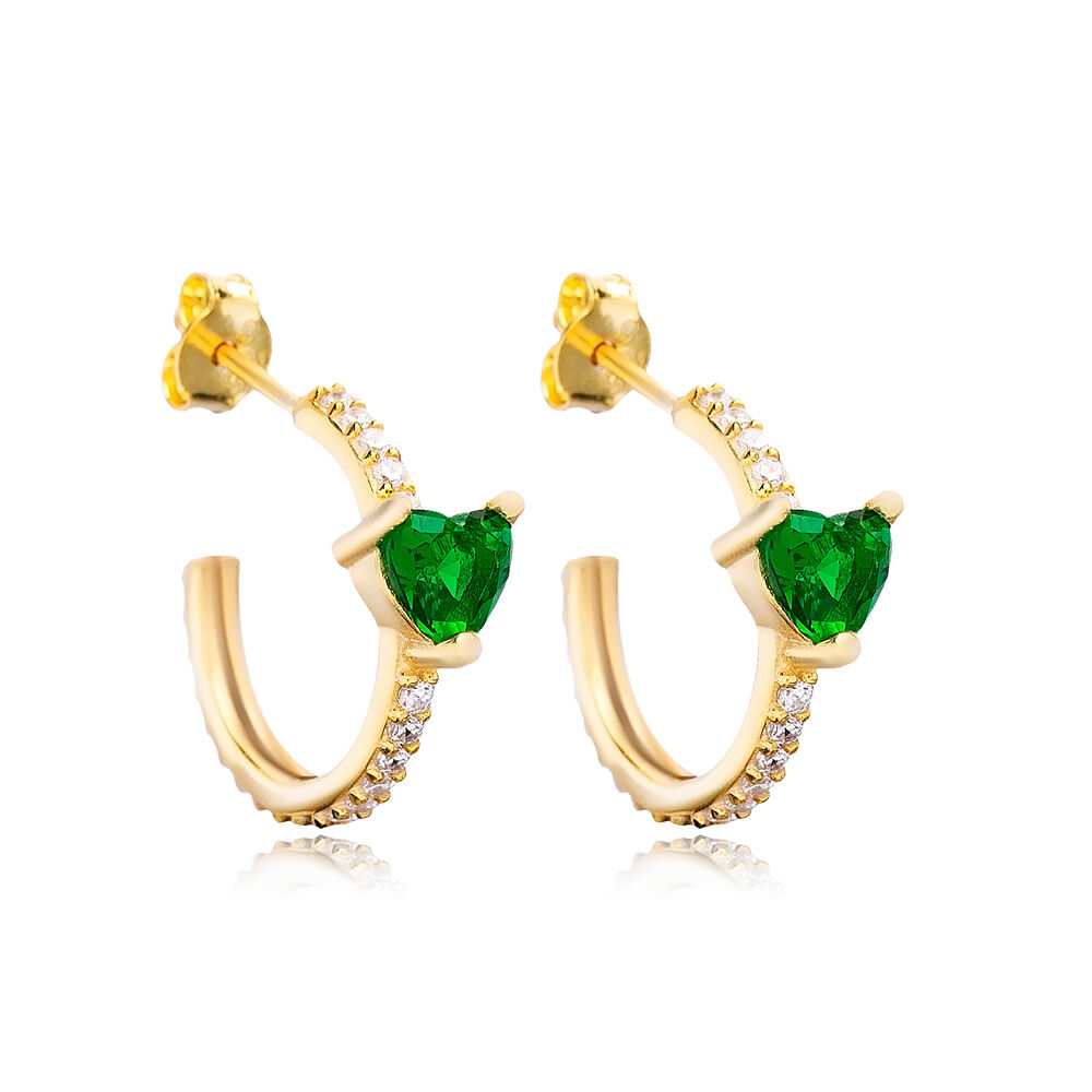 Emerald Heart Shape CZ Stone Stud Earring Wholesale Women Jewelry 925 Sterling SilverTurkish