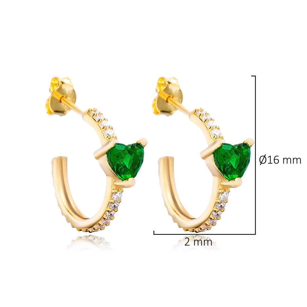Emerald Heart Shape CZ Stone Stud Earring Wholesale Women Jewelry 925 Sterling SilverTurkish