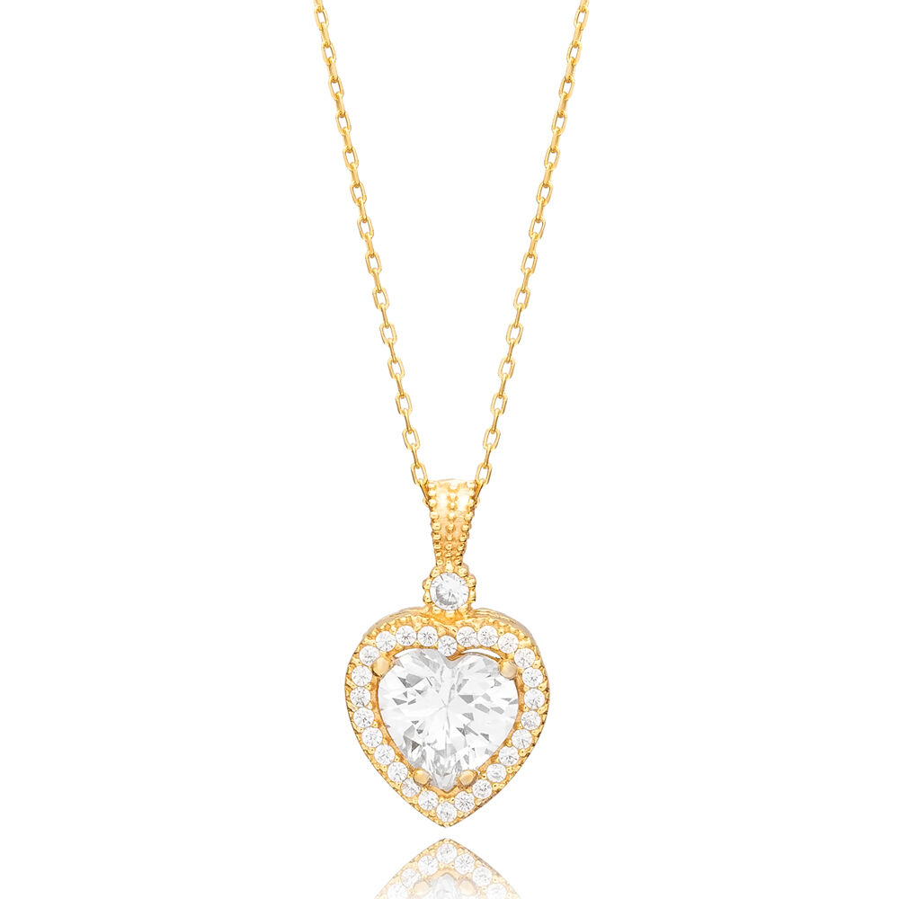 Heart Design CZ Stone Charm Necklace Wholesale Handcraft 925 Silver Jewelry Pendant