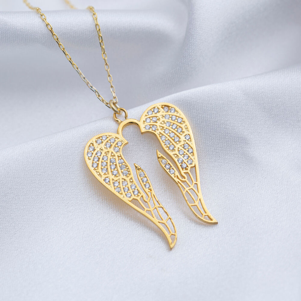 CZ Stone Female Angel Wing Design Charm Necklace 925 Silver Wholesale Turkish Handcrafted Jewelry