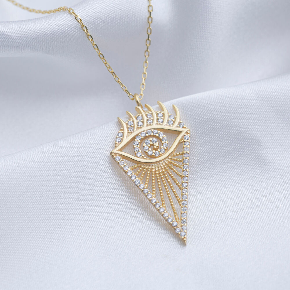 Triangle Eye Design CZ Stone Charm Necklace Turkish 925 Silver Jewelry Wholesale Handmade