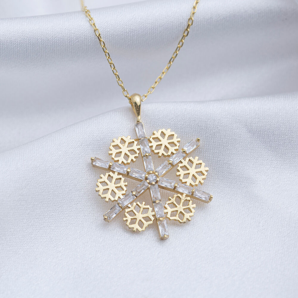 925 Silver Jewelry Baguette CZ Stone Snowflake Handcrafted Charm Necklace Pendant Wholesale