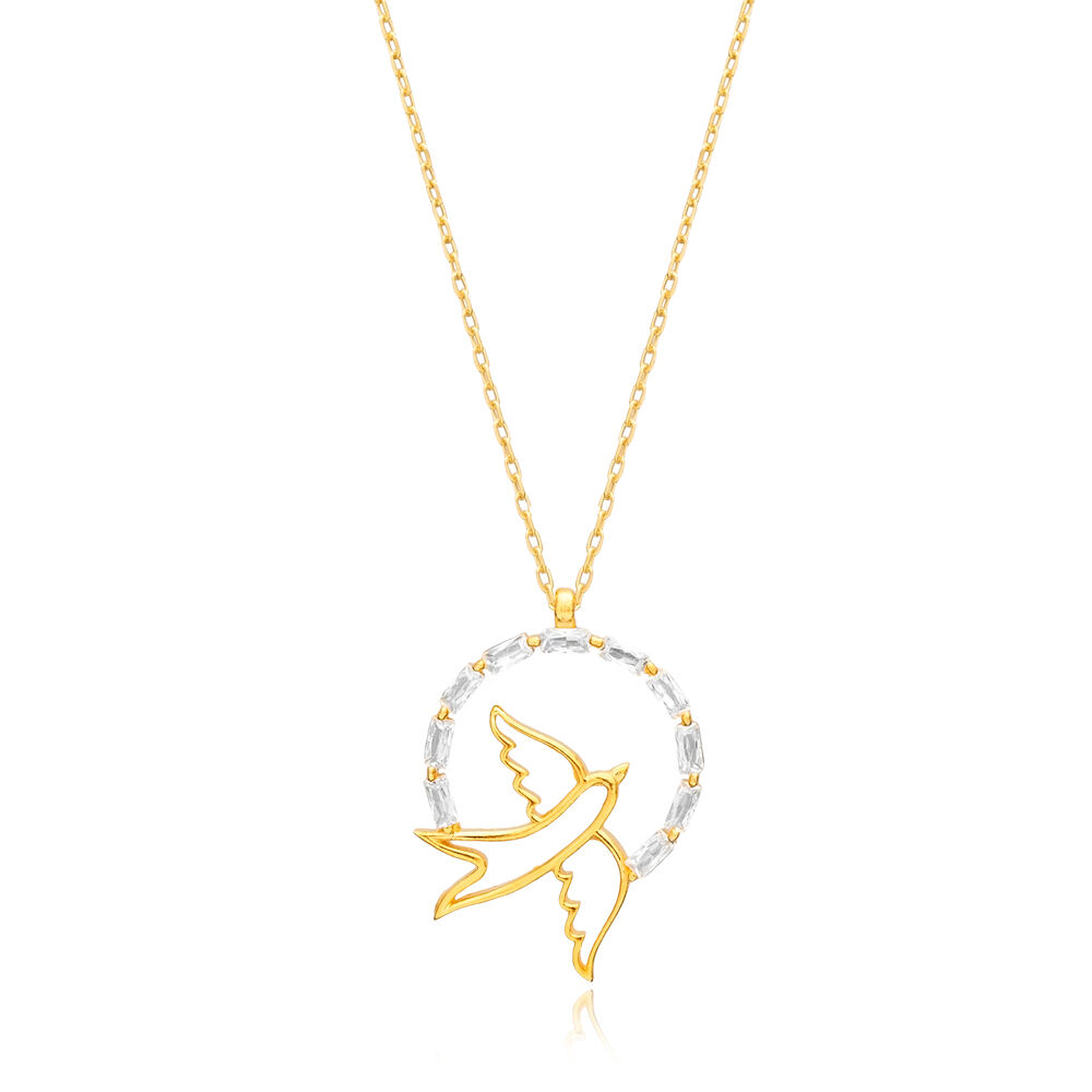 Baguette CZ Stone Swallow Bird Charm Necklace 925 Sterling Silver Bird Pendant Wholesale Jewelry