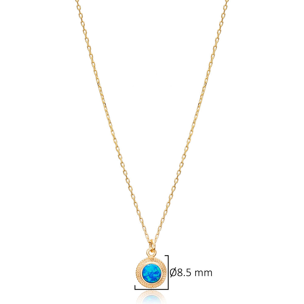 Blue Opal Round Tiny Charm Necklace Pendant