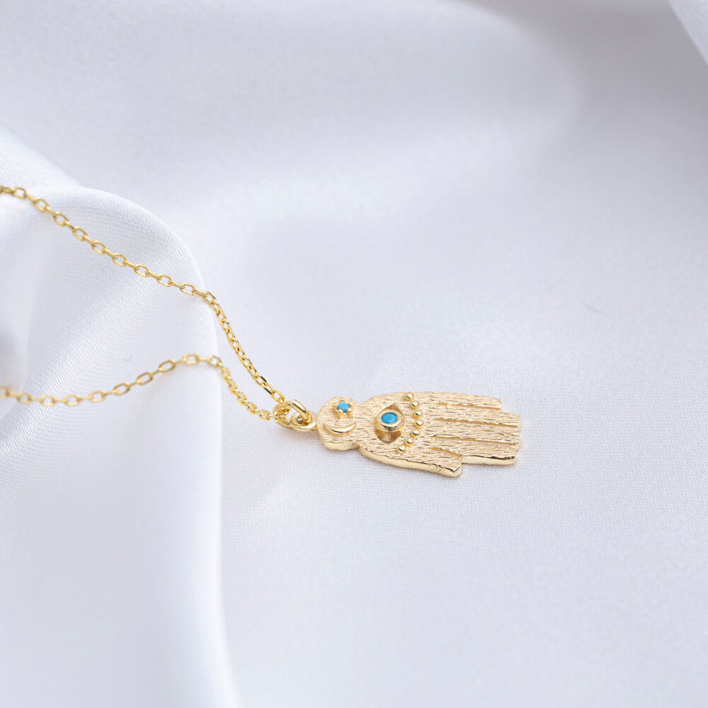 Turquoise Stone Hamsa Shape Design Charm Necklace Turkish Handmade Wholesale 925 Sterling Silver Jewelry