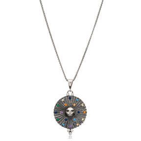 Sun and Stars Design Oxidized Mix CZ Silver Jewelry Necklace