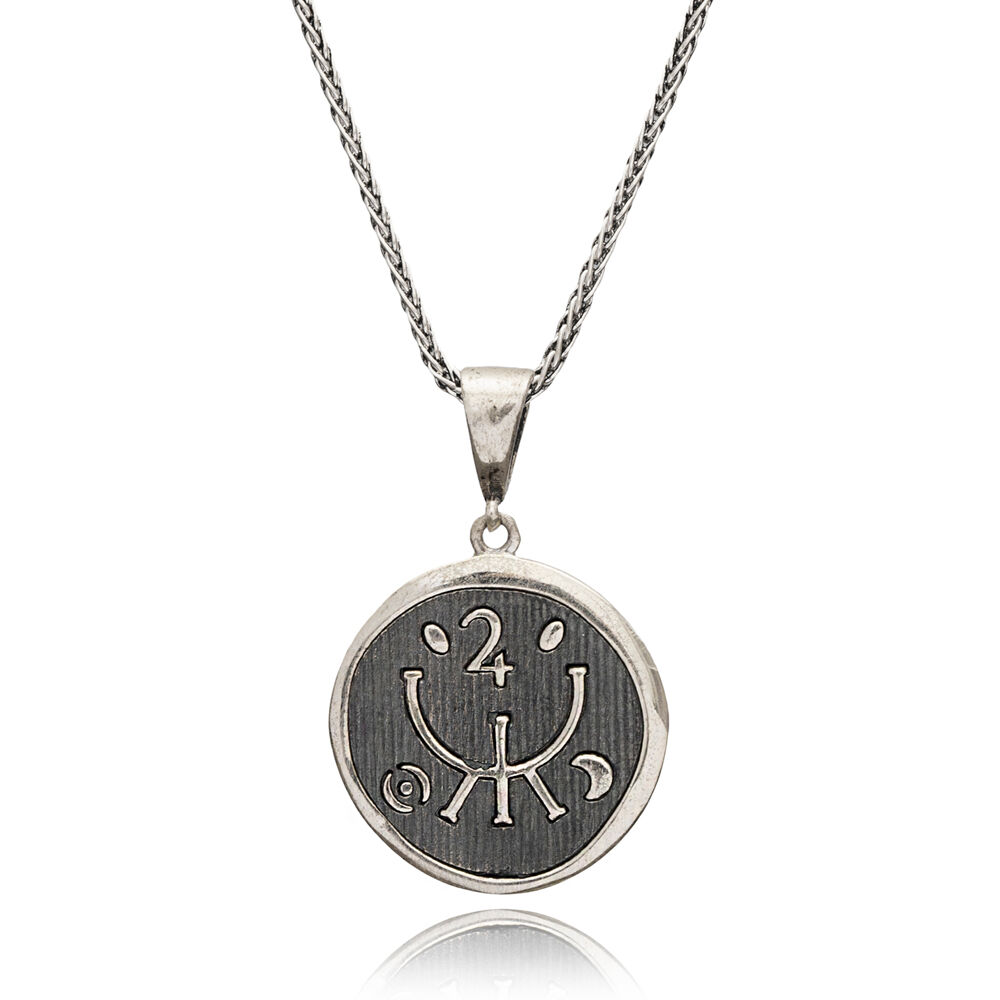 Yoga Symbol Medallion Oxidized Silver Charm Pendant