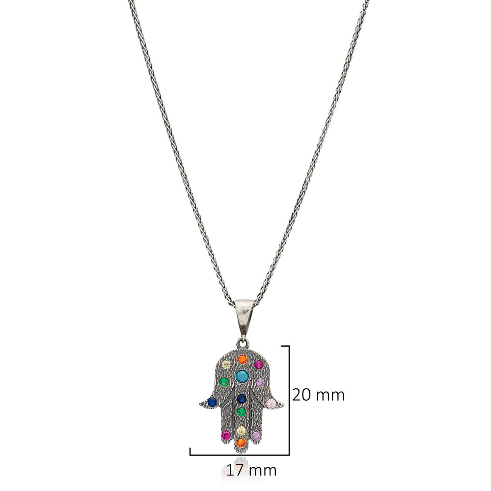 Mix Hamsa Charm Pendant Oxidized Wholesale Silver Necklace