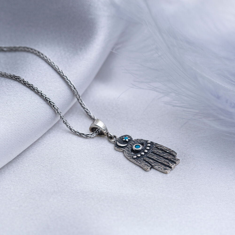 Hamsa and Evil Eye Design Oxidized Jewelry Silver Necklace