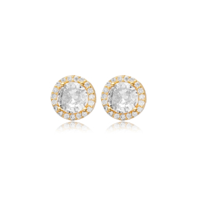 Round Style White CZ 925 Sterling Silver Jewelry Minimalist Stud Earrings