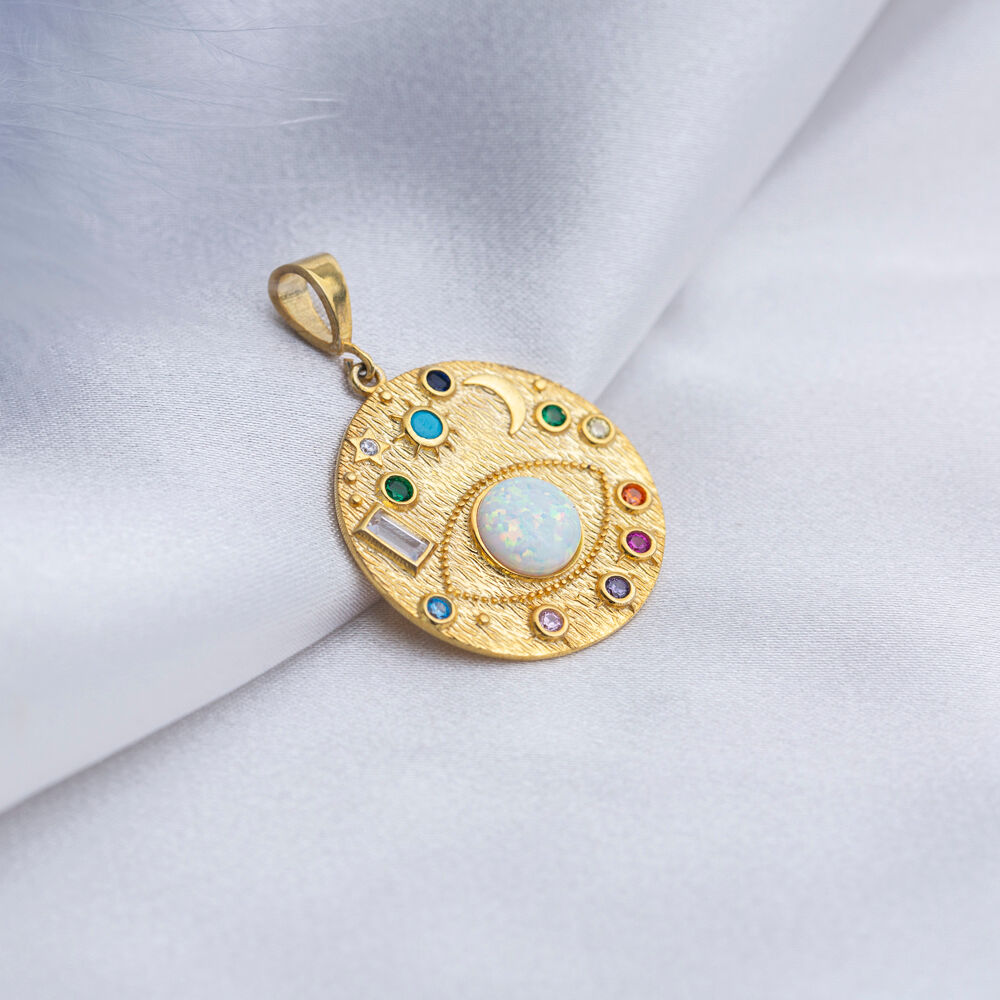 Galaxy Stars Colorful Stone Medallion Charm Handcraft Turkish Wholesale 925 Sterling Silver Jewelry