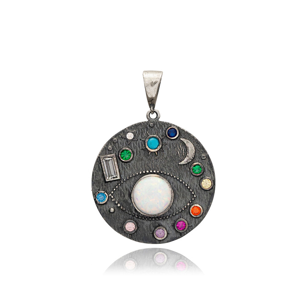Oxidized Galaxy Stars Opal Medallion Jewelry Silver Charm