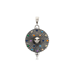 Oxidized Sun and Planets Design Colorful Stone Charm Turkish Handmade Wholesale 925 Sterling Silver