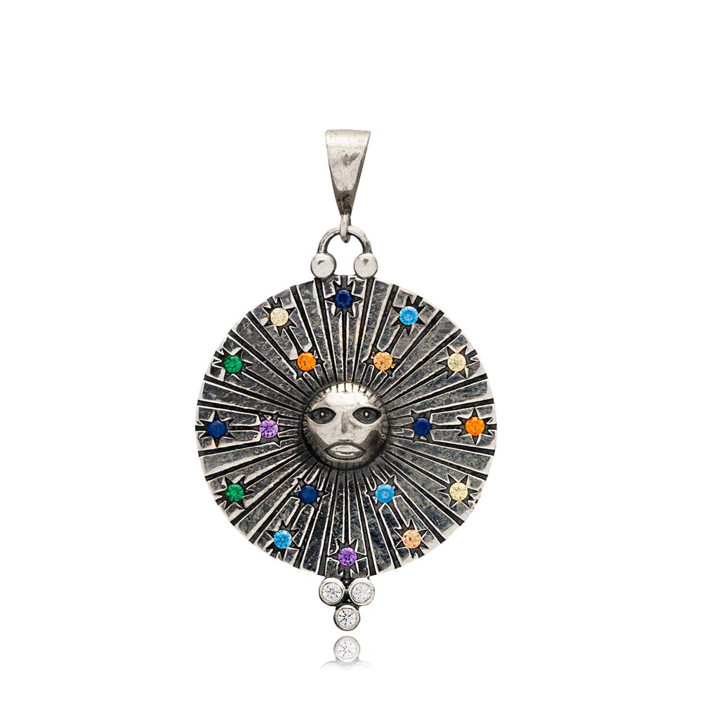 Oxidized Sun and Planets Charm Colorful Silver Charm Jewelry