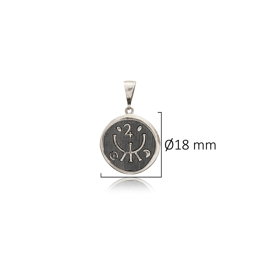Yoga Symbol Medallion Charm Oxidized Turkish Handcrafted Jewelry Wholesale 925 Sterling Silver