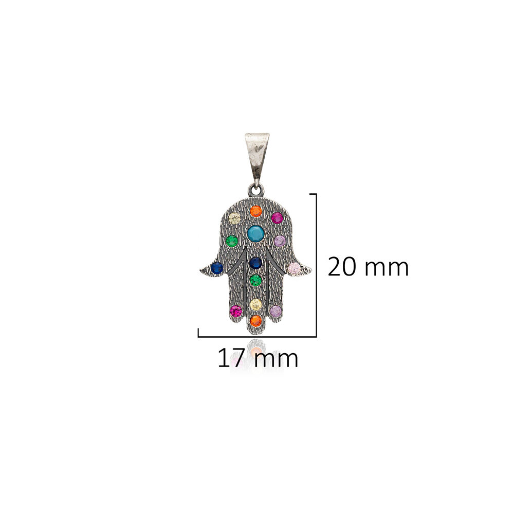 Oxidized Mix Cz Stone Hamsa Design Charm Turkish Handcrafted Jewelry Wholesale 925 Sterling
