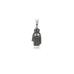 Hamsa and Evil Eye Design Oxidized Charm Turkish Handcrafted Jewelry Wholesale 925 Silver Pandent