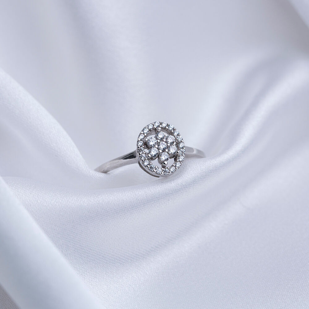 CZ Stone Round Shape Flower Design Cluster Ring 925 Sterling Silver Handcrafted Wholesale Jewelry