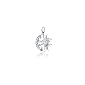 Crescent Moon and Sun CZ Stone Jewelry Silver Charm