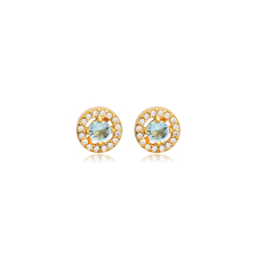 Round Design CZ Wholesale 925 Silver Stud Earrings Jewelry