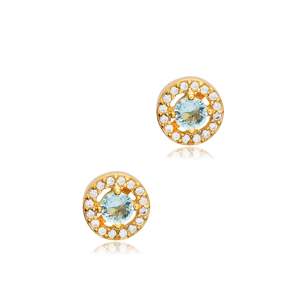 Round Design CZ Wholesale 925 Silver Stud Earrings Jewelry