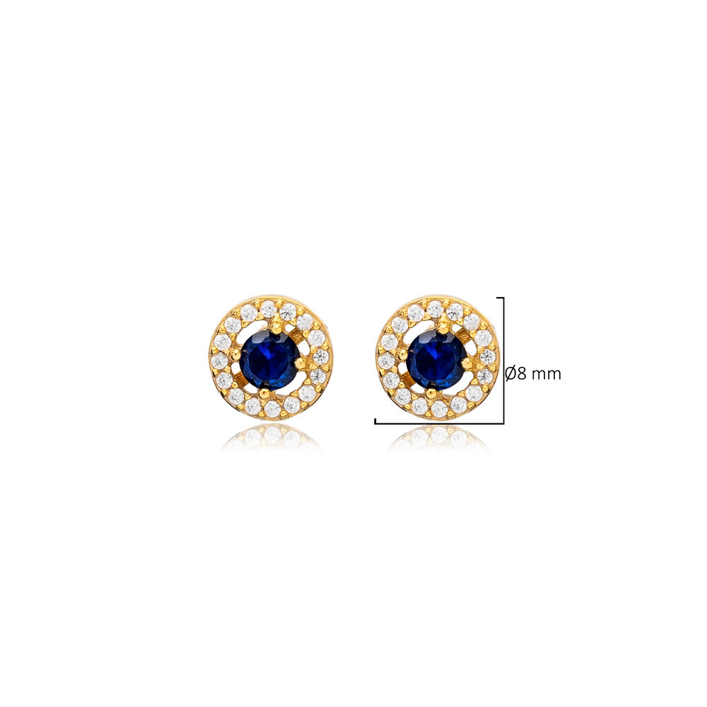 Sapphire CZ Round Design Jewelry 925 Silver Stud Earrings