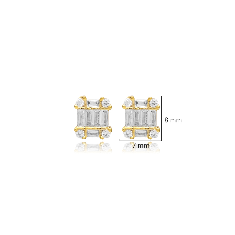 Square Baguette CZ Stone 925 Sterling Silver Stud Earrings