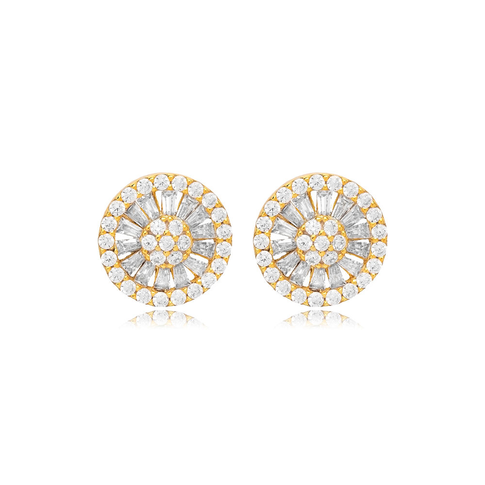 Dainty Round Design CZ Stone Sterling Silver Stud Earrings