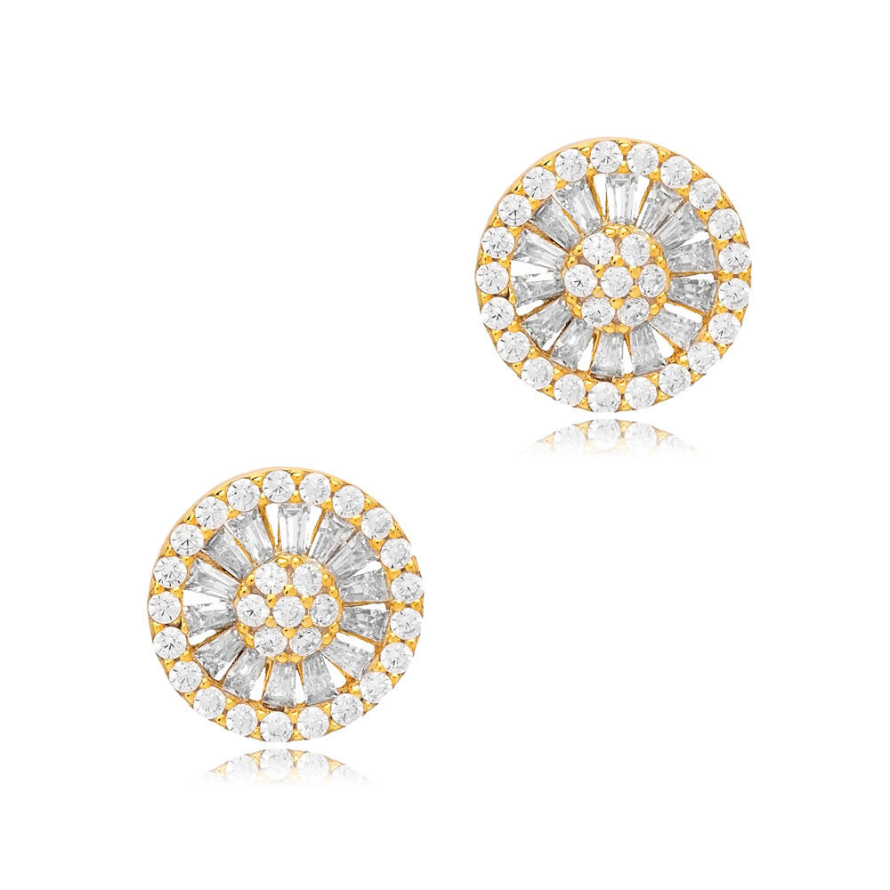 Dainty Round Design CZ Stone Sterling Silver Stud Earrings