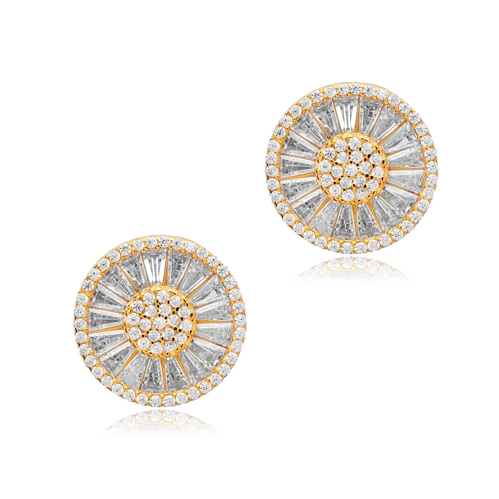 Shiny CZ Stone Round 925 Sterling Silver Stud Earrings