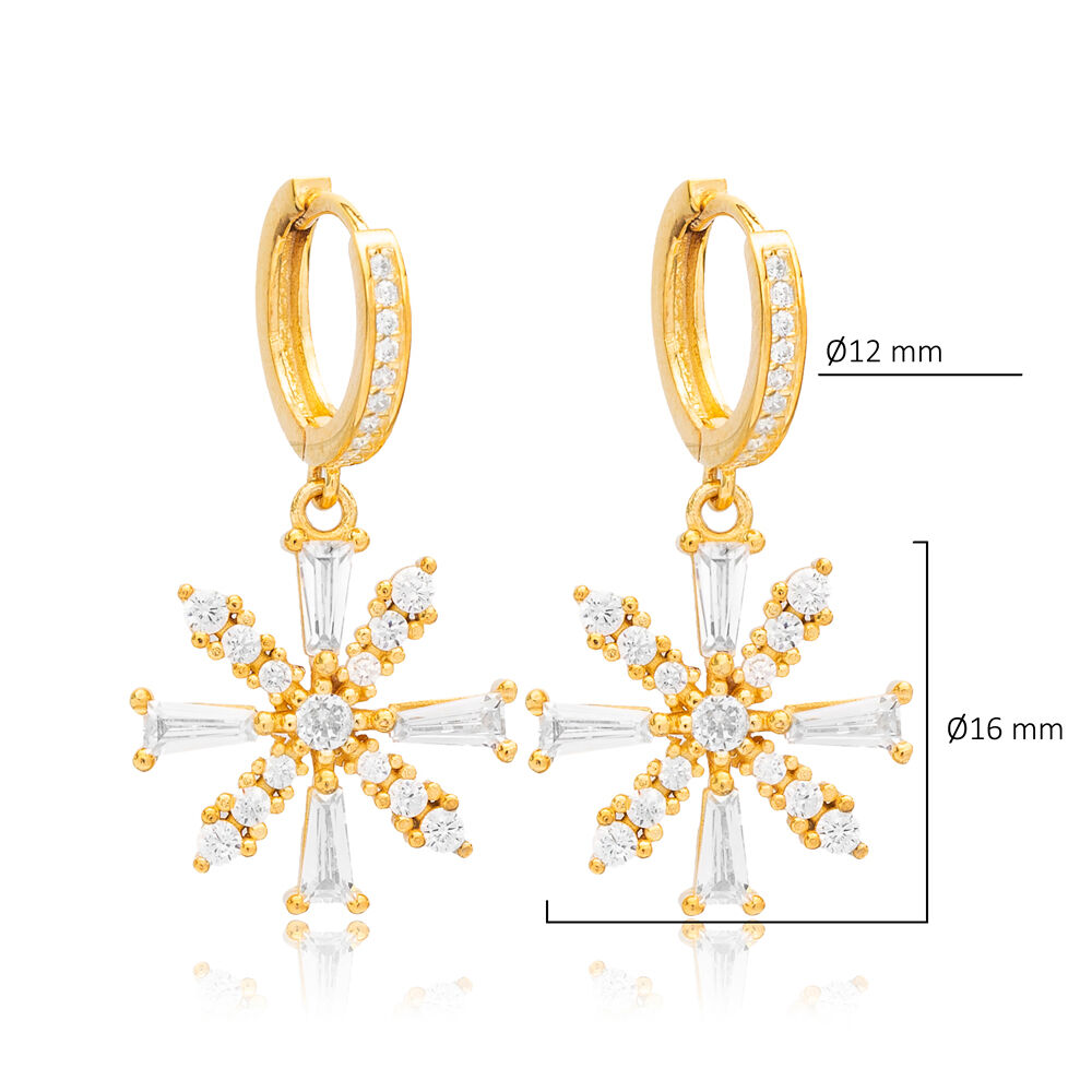 925 Sterling Silver Dangle Earrings Flower Baguette CZ Jewelry