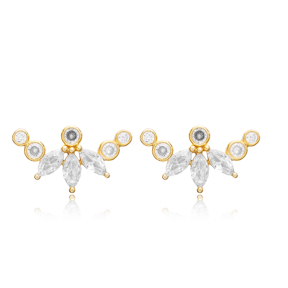 Clear Zircon Fashionable Jewelry 925 Sterling Silver Turkish Handmade Stud Earrings