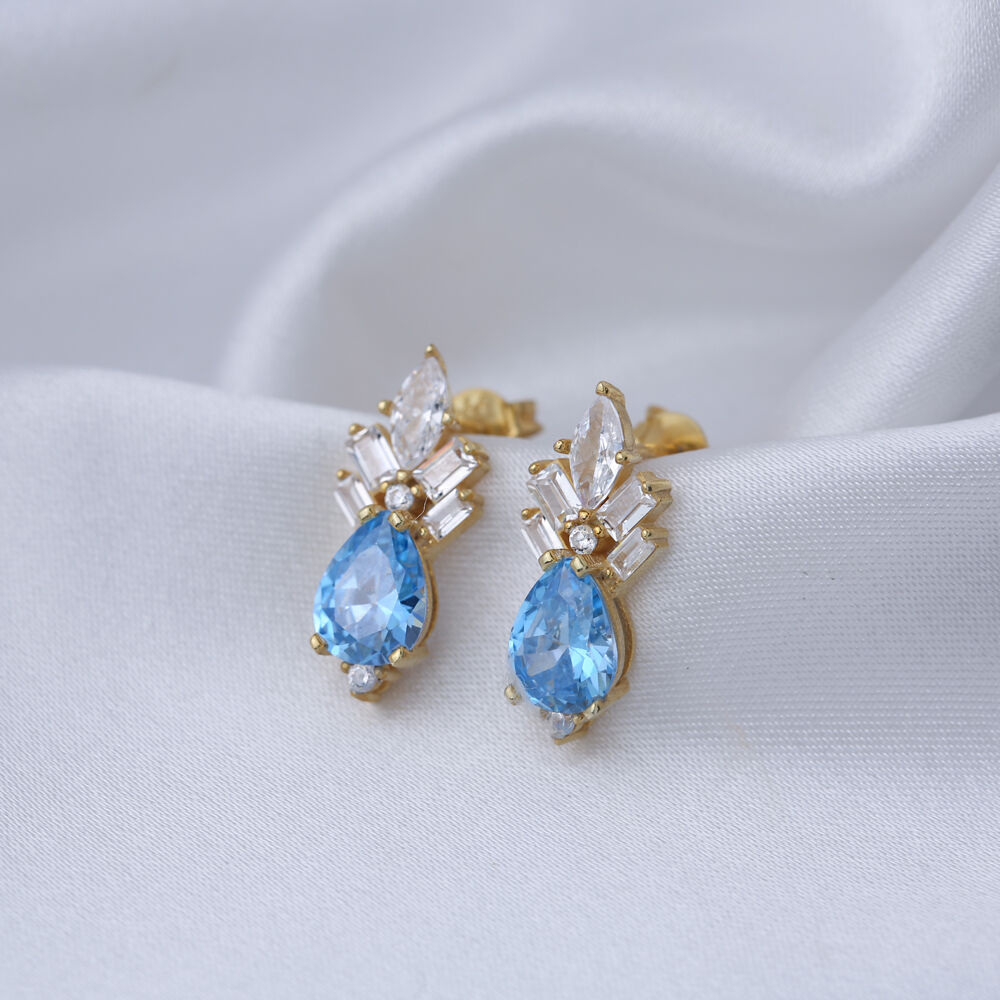 Aquamarine CZ Silver Wholesale Jewelry Stud Earrings