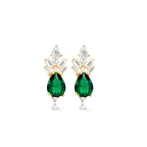 Emerald CZ Drop Design Stud Earrings Wholesale 925 Sterling Silver Turkish Handcrafted