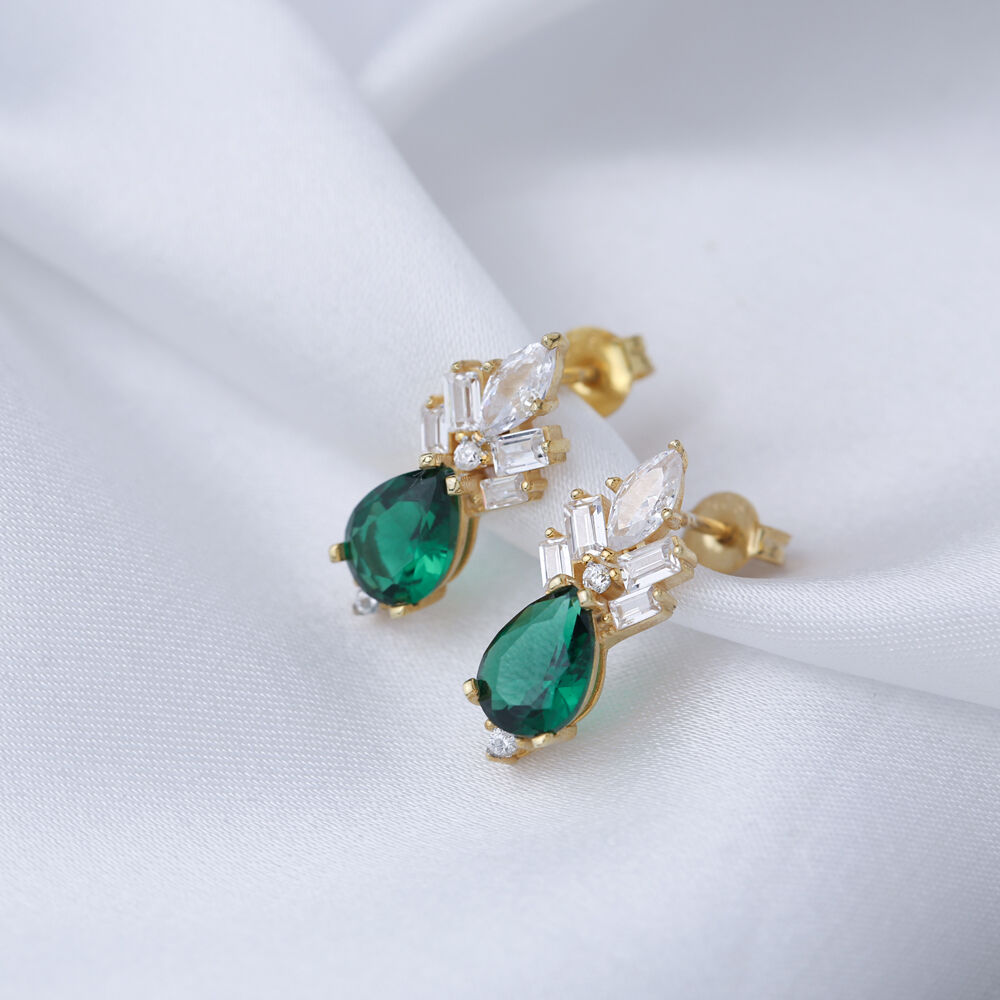 Emerald CZ Drop Shape Wholesale Silver Stud Earrings