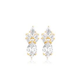 925 Sterling Silver CZ Drop Cut Stone Design Stud Earrings Wholesale Turkish Handcrafted