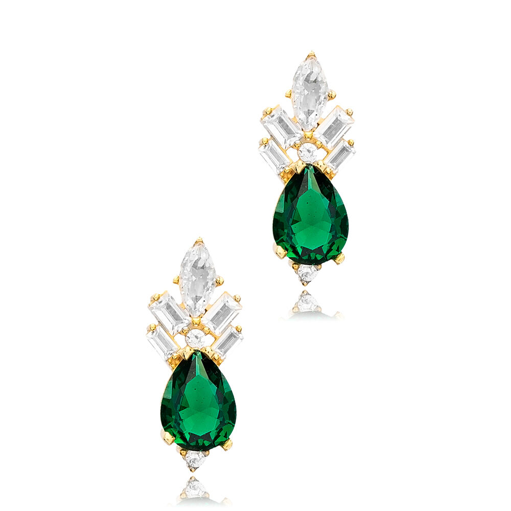 Emerald CZ Drop Shape Wholesale Silver Stud Earrings