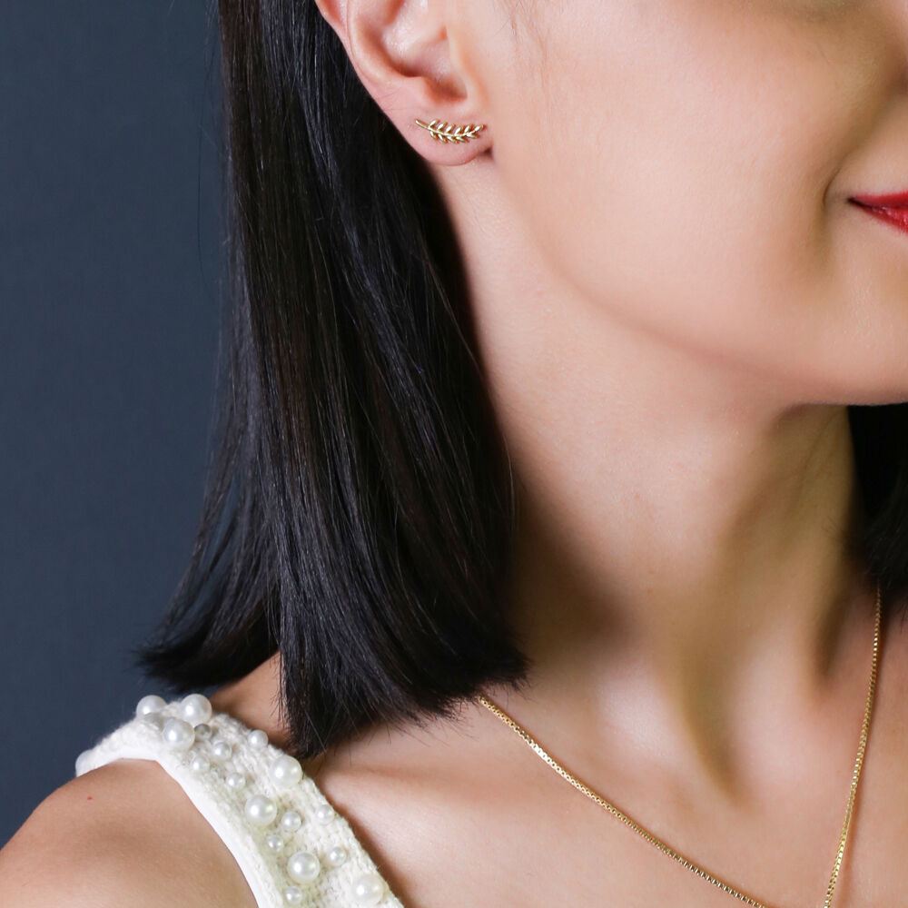 Minimalist Sterling Silver Jewelry Leaf Plain Stud Earrings