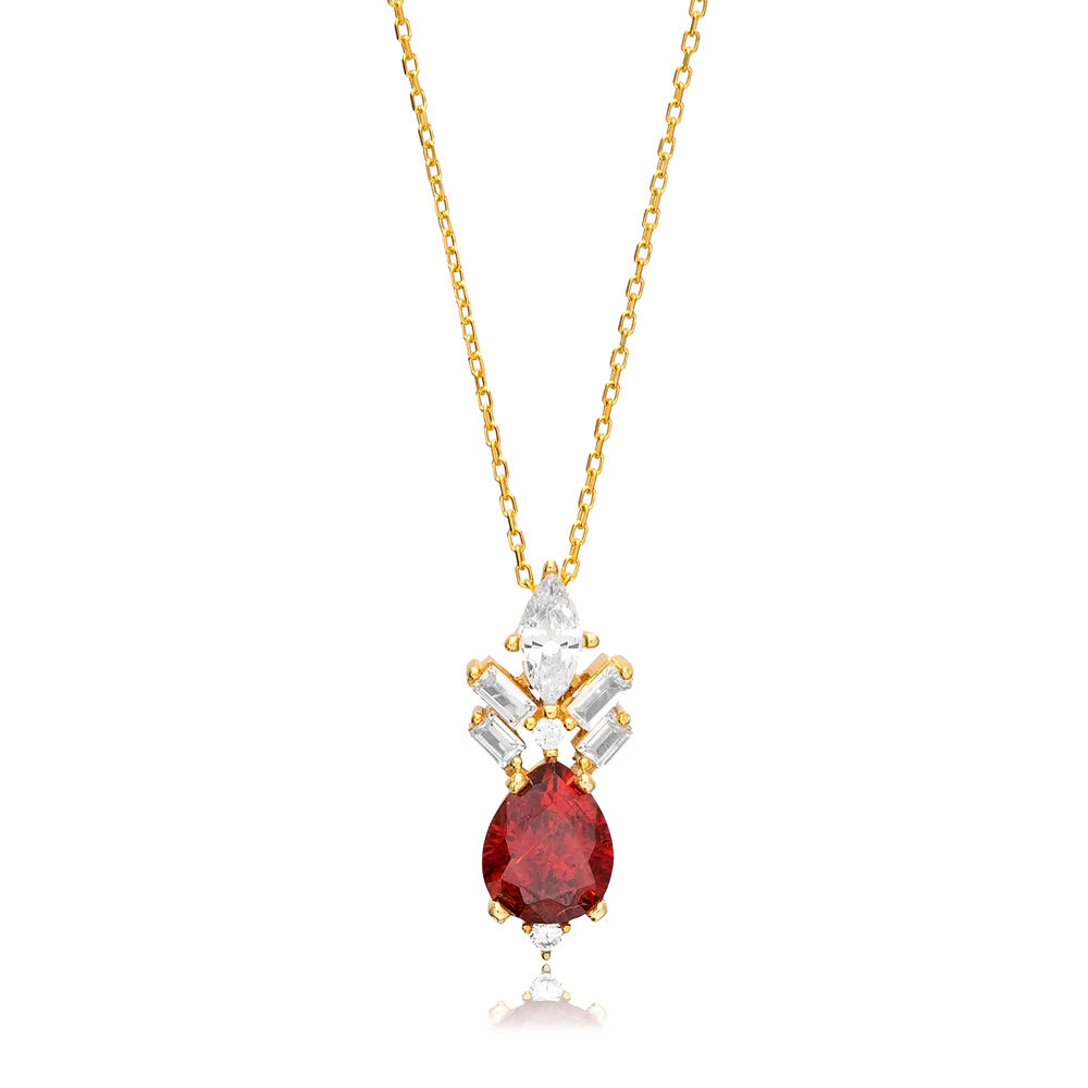 Garnet CZ Gorgeous Design Charm Necklace Wholesale 925 Sterling Silver Turkish Handcrafted