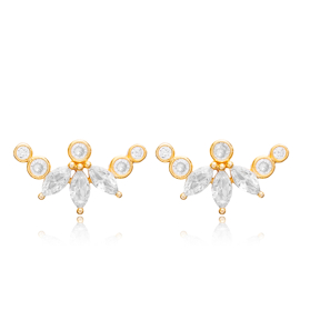 Elegant Unique CZ Stone Stud Earrings Silver Jewelry 925