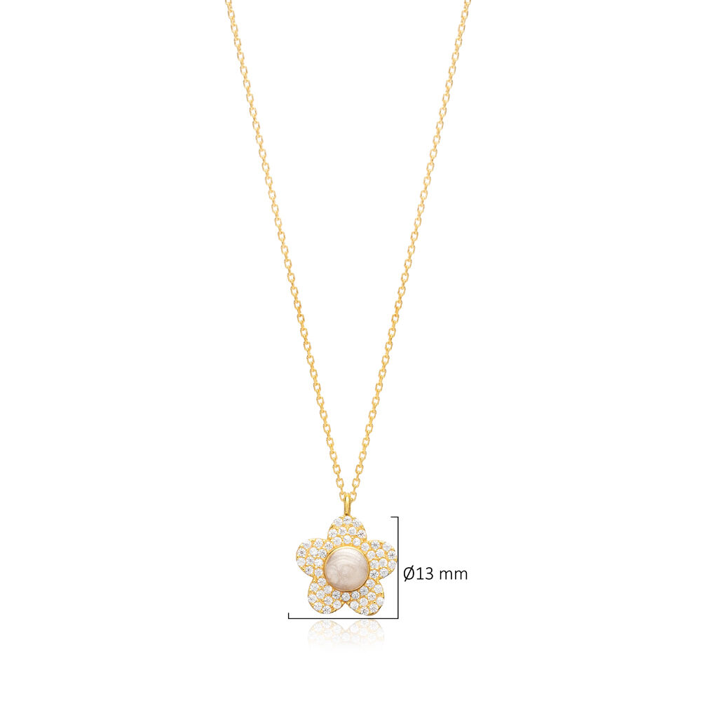 Clear Zircon Ø13 mm Flower Necklace Wholesale Silver Jewelry