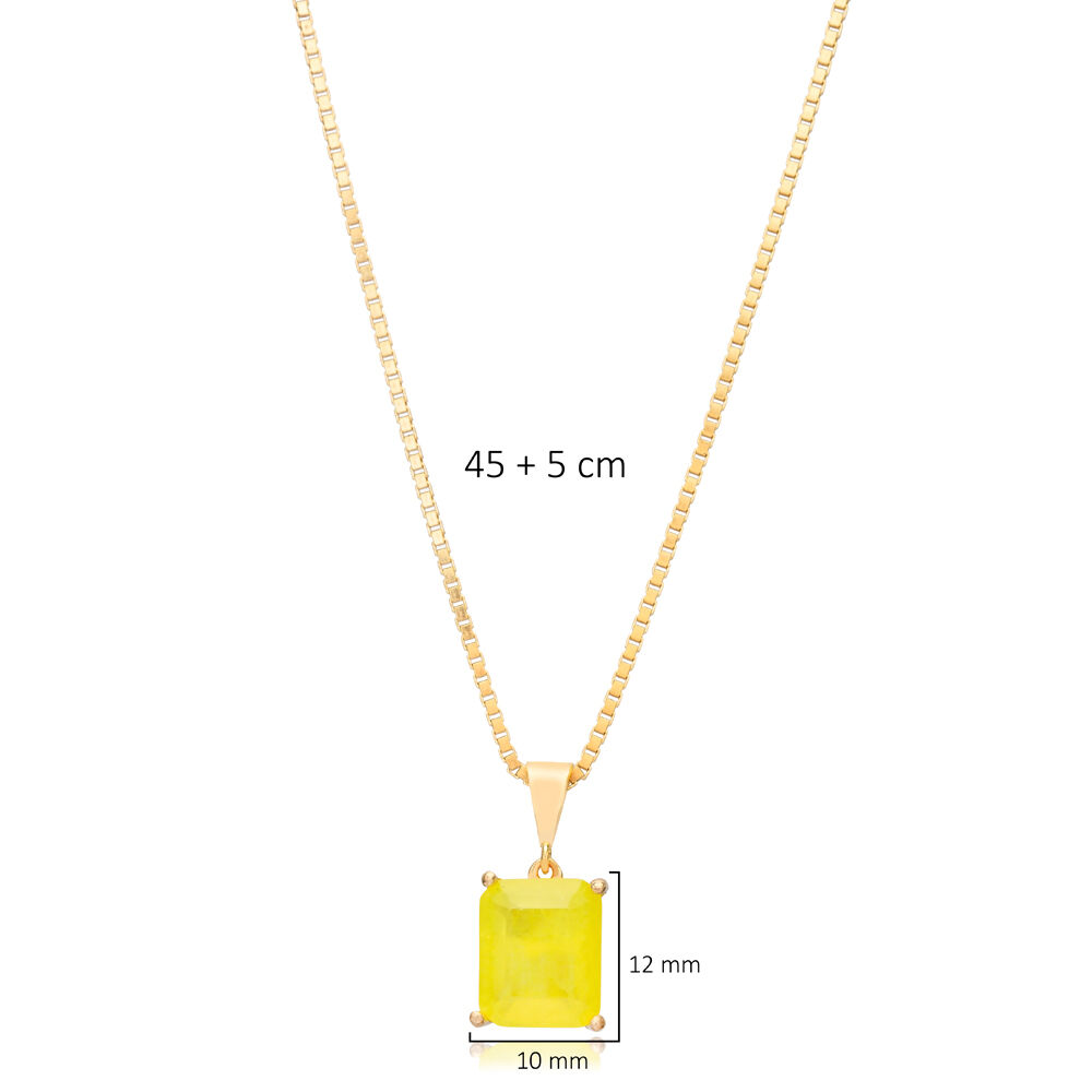 Yellow Color Natural Stone Turkish Handmade 925 Sterling Silver Jewelry Charm Necklace