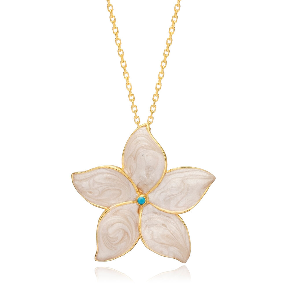 Ø27 mm Star Flower Charm Mother of Pearl Enamel Turquoise Stone Charm Necklace Handmade Wholesale 925 Sterling Silver