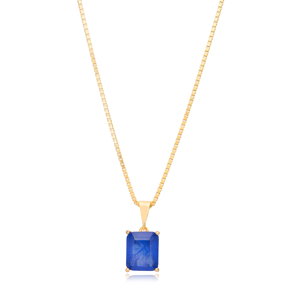Natural Stone Matte Blue Charm Necklace Wholesale 925 Silver Turkish Handmade Elegant Jewelry
