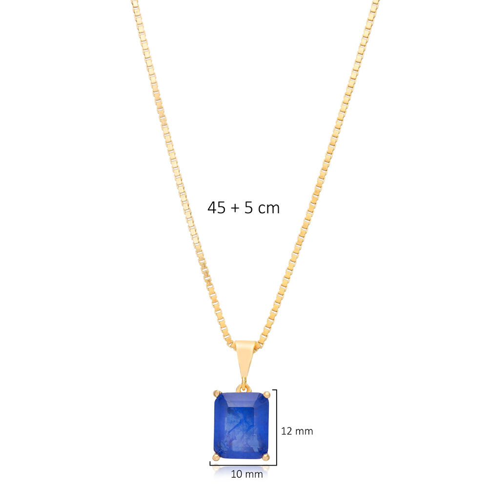 Natural Stone Matte Blue Charm Necklace Wholesale 925 Silver Turkish Handmade Elegant Jewelry