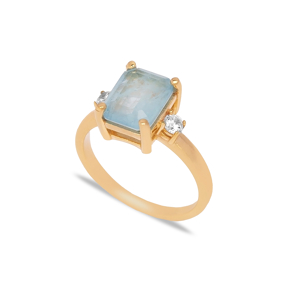 Rectangle Mint Blue Stone Ring Wholesale Silver Jewelry