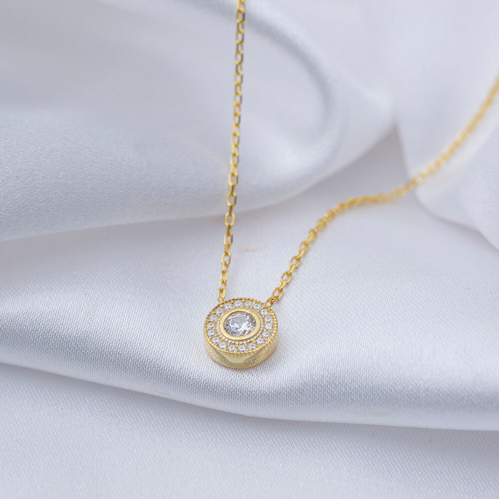 Round CZ Stone Silver Jewelry Turkish Handmade Necklace