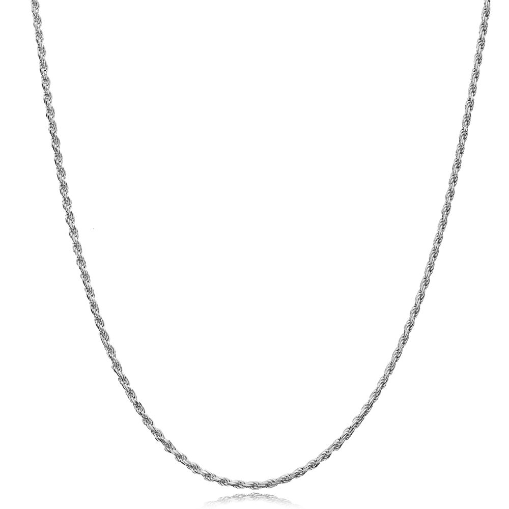 Twisted Rhodium Plated Chain Silver Necklace 45 cm