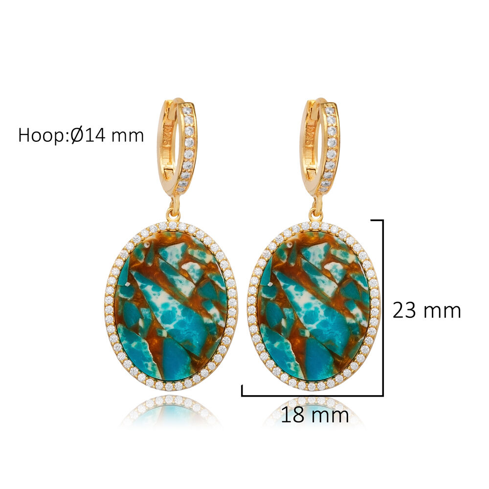 Turquoise CZ Stone Oval Design Turkish Handmade Jewelry Wholesale 925 Sterling Silver Dangle Earring